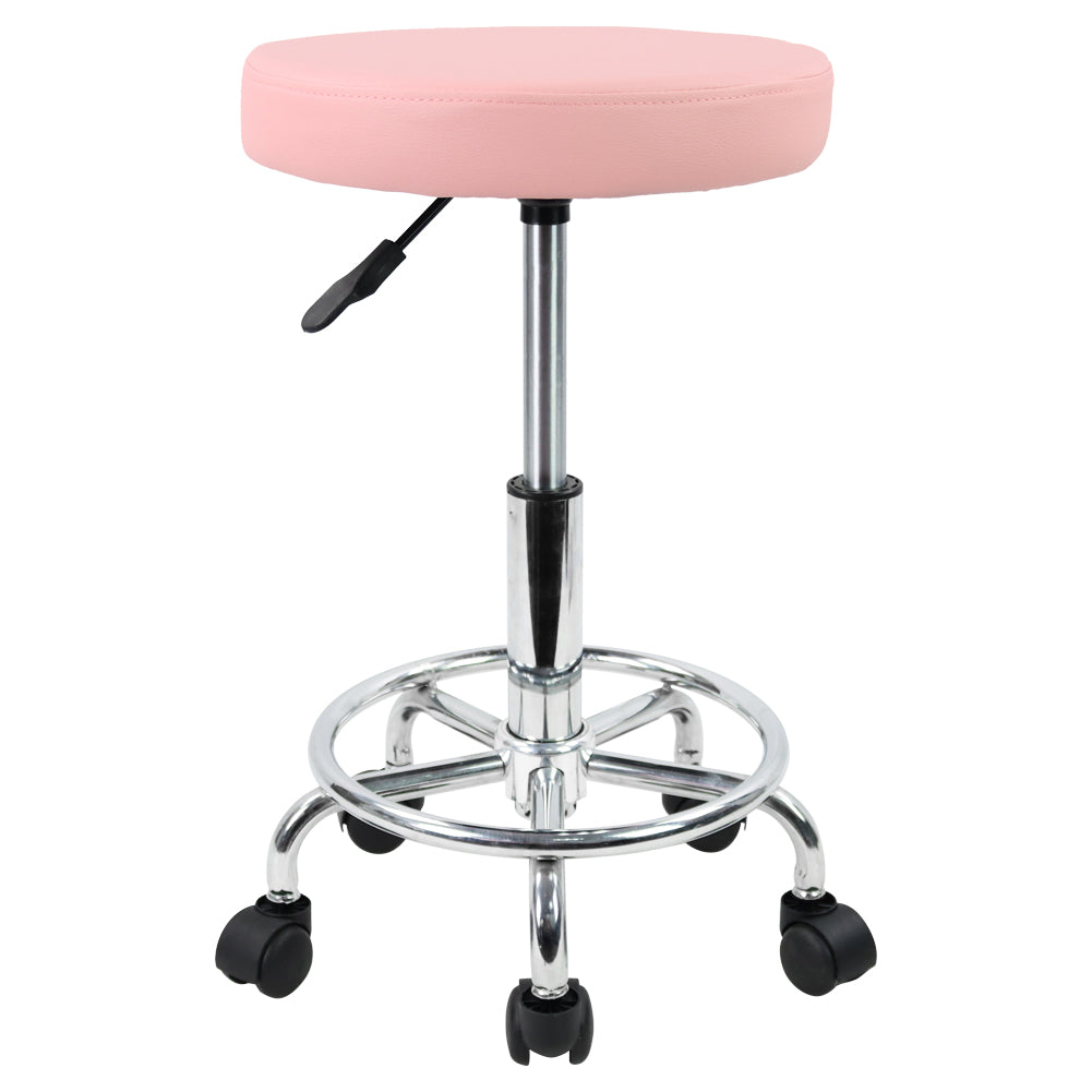 KKTONER PU Leather Round Rolling Stool with Foot Rest Swivel Height Adjustment Tattoo Stools Pink