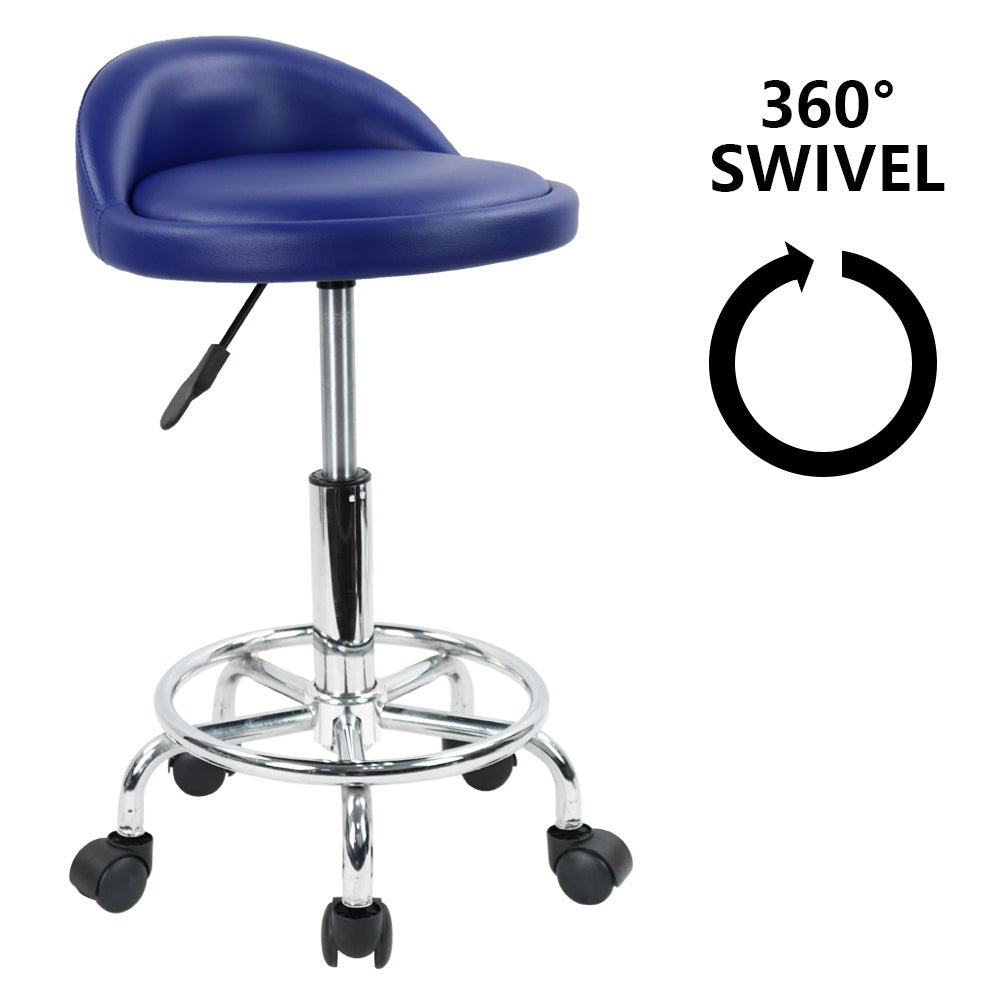 KKTONER Taburete con Ruedas de Cuero PU con Respaldo Bajo Silla de Escritorio Taburete de Oficina en casa Azul
