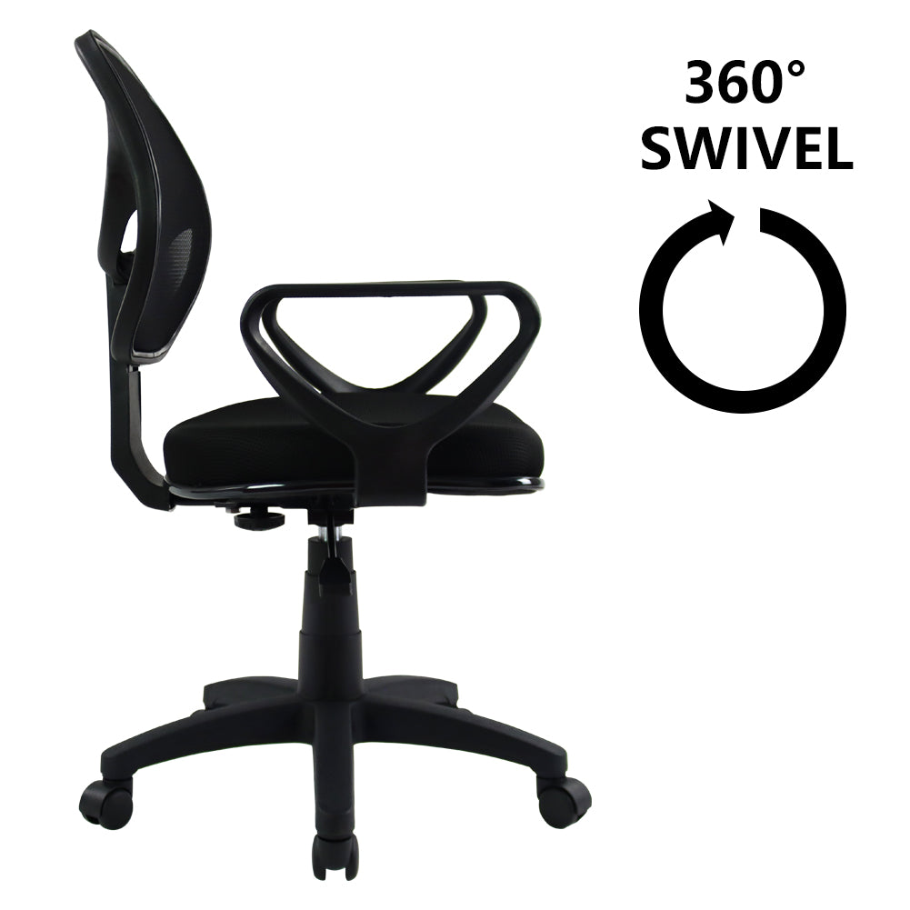 KKTONER Bürostuhl aus Netzgewebe mit mittelhoher Rückenlehne, drehbar, höhenverstellbar, Computer-/Heimschreibtisch, ergonomischer Stuhl mit Armlehne (schwarz)