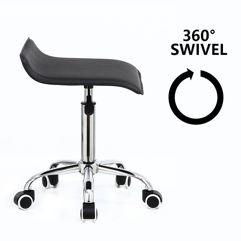 KKTONER Taburete cuadrado con ruedas de piel sintética, altura ajustable, giratorio, para masaje, spa, salón, silla de trabajo con ruedas, color negro 