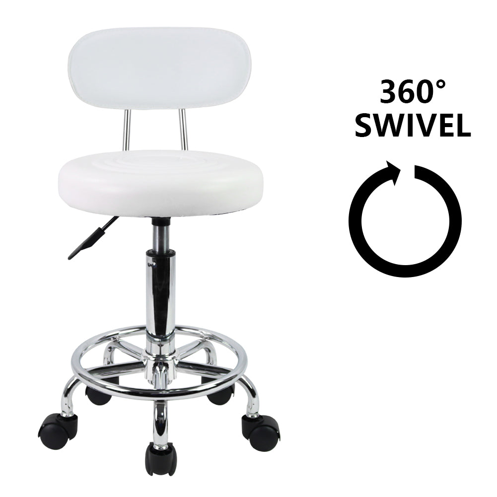 KKTONER Taburete pequeño de piel sintética moderno con respaldo bajo, altura ajustable, salón de trabajo, dibujo, silla pequeña giratoria con reposapiés (blanco) 
