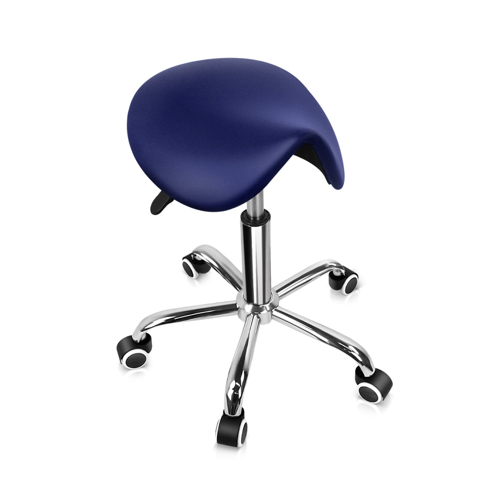 KKTONER  PU Leather Saddle Stool Height Adjustable Swivel Rolling Stool with Wheels Blue