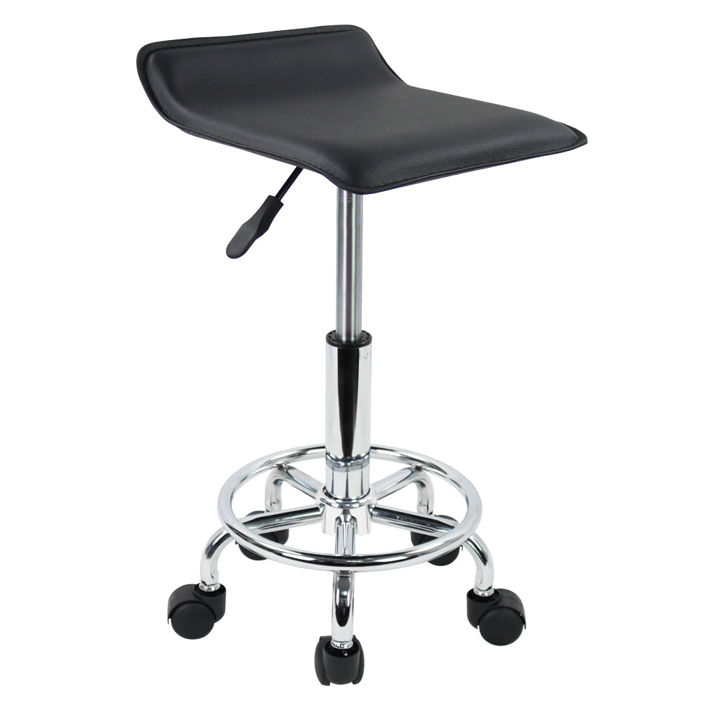 KKTONER Square Height Adjustable Rolling Stool with Foot Rest PU Leather Seat Spa Drafting Salon Tattoo Workstation Swivel Office Stools Small (Black)