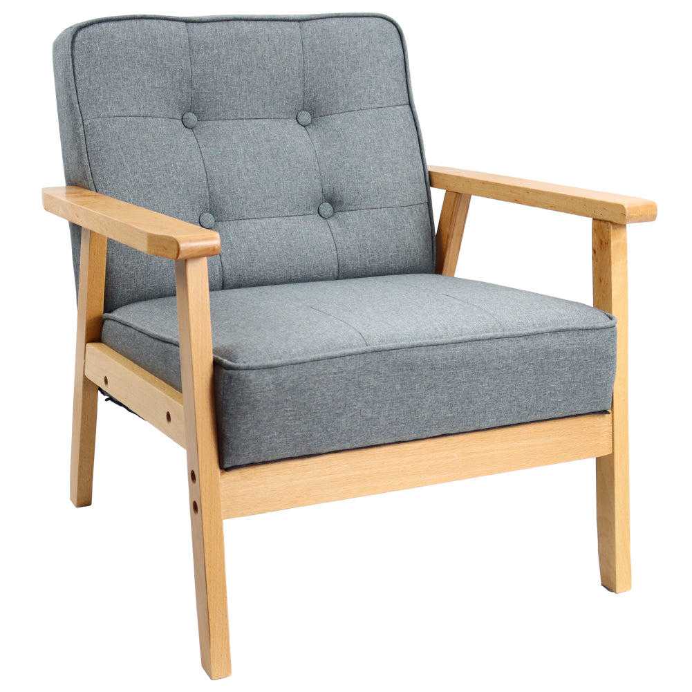 KKTONER Sofá retro con reposabrazos Salón de mediados de siglo Sofá de tela Silla de balcón de madera Estudio Recepción Dormitorio Sala de estar (Gris) 