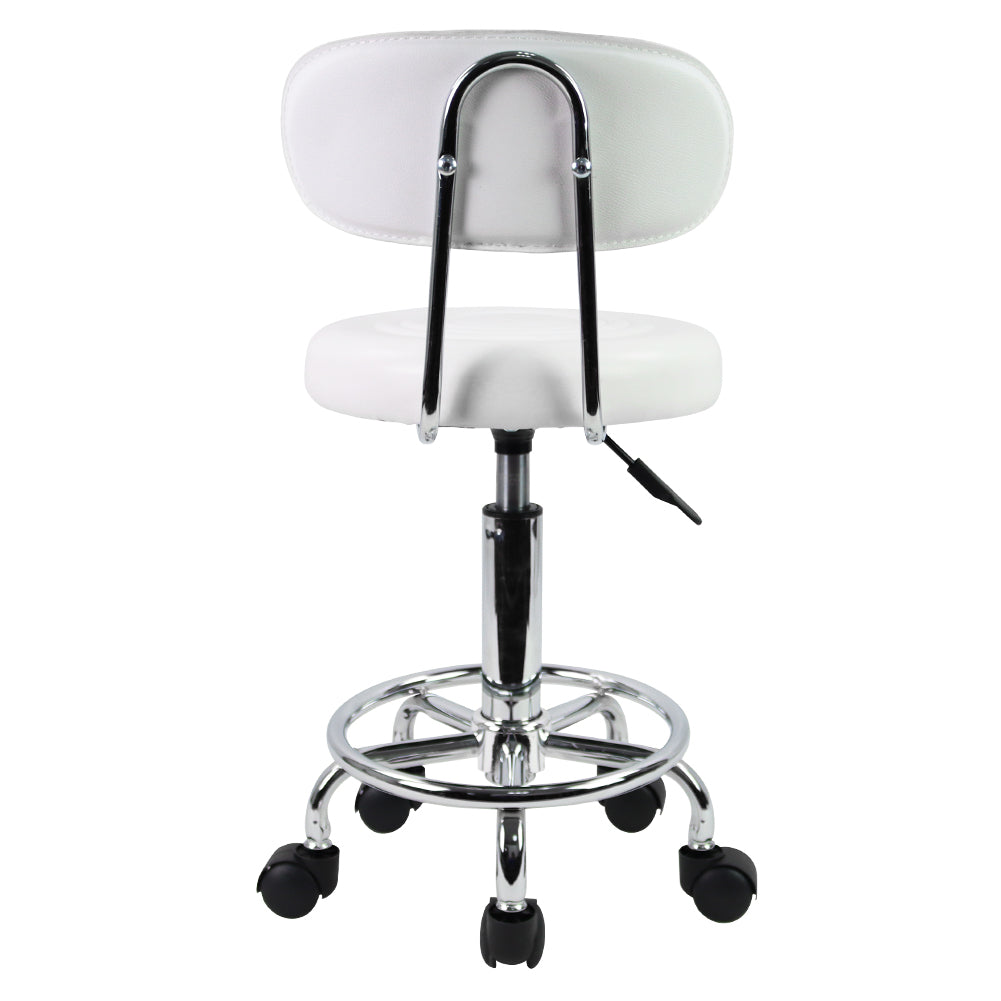 KKTONER Taburete pequeño de piel sintética moderno con respaldo bajo, altura ajustable, salón de trabajo, dibujo, silla pequeña giratoria con reposapiés (blanco) 