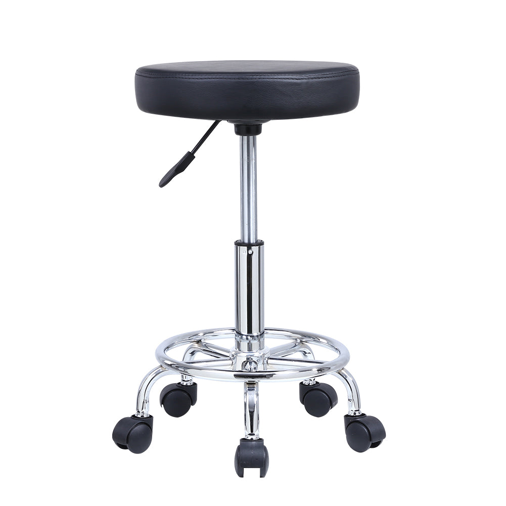 KKTONER PU Leather Round Rolling Stool with Foot Rest Swivel Height Adjustment Tattoo Stools Black