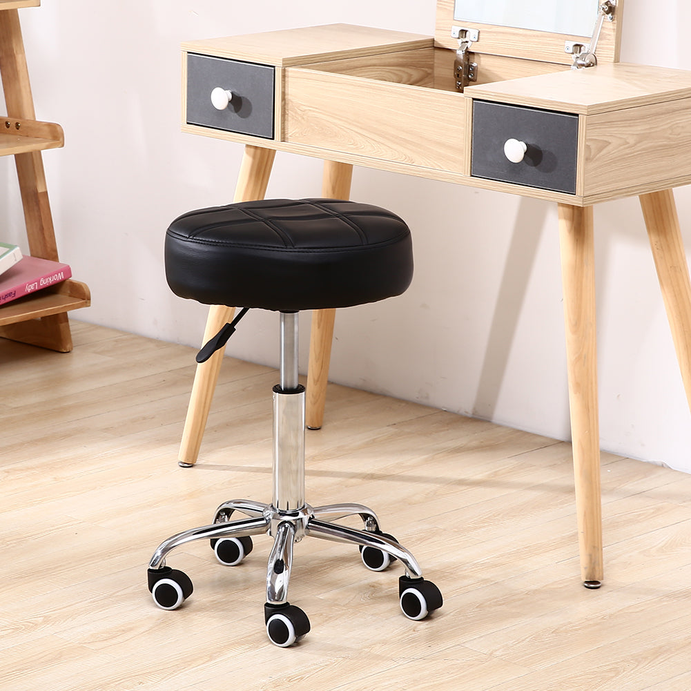 KKTONER Round Rolling Stool PU Leather Height Adjustable Swivel Counter stool Black