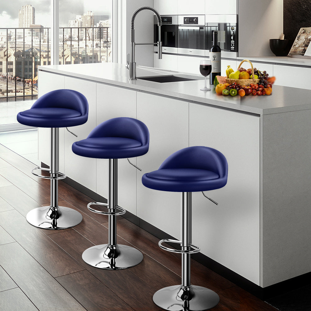 KKTONER Low Back Bar stool PU Leather Height Adjustable 360 Swivel Kitchen Stool with Footrest Blue