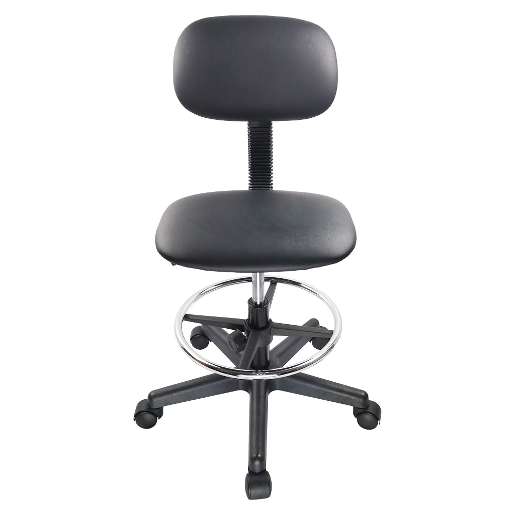 KKTONER Silla de trabajo giratoria ajustable en altura con respaldo medio de cuero sintético sin brazos, escritorio para computadora, silla de oficina, color negro