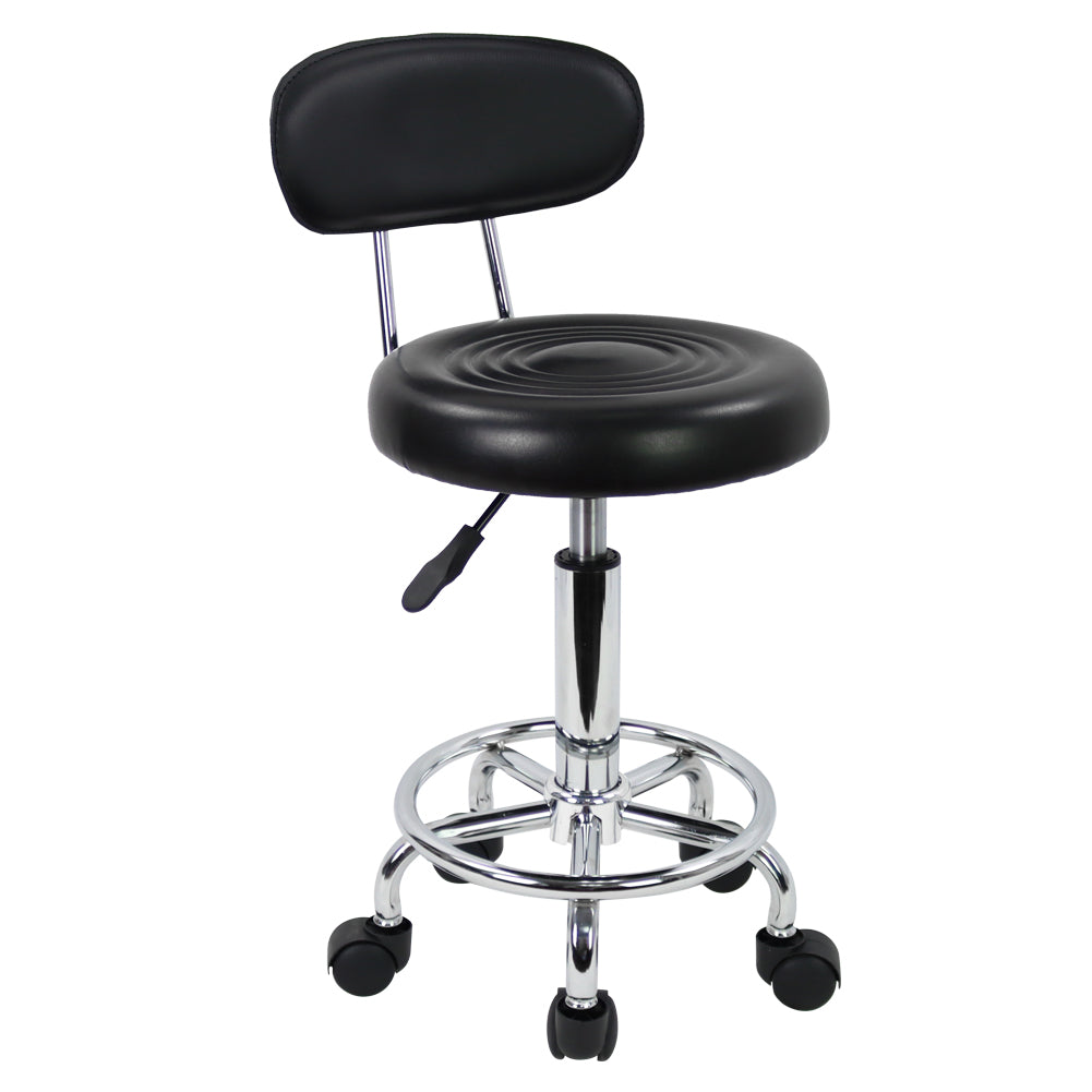KKTONER Taburete pequeño de piel sintética moderno con respaldo bajo, altura ajustable, salón de trabajo, dibujo, silla pequeña giratoria con reposapiés (negro) 