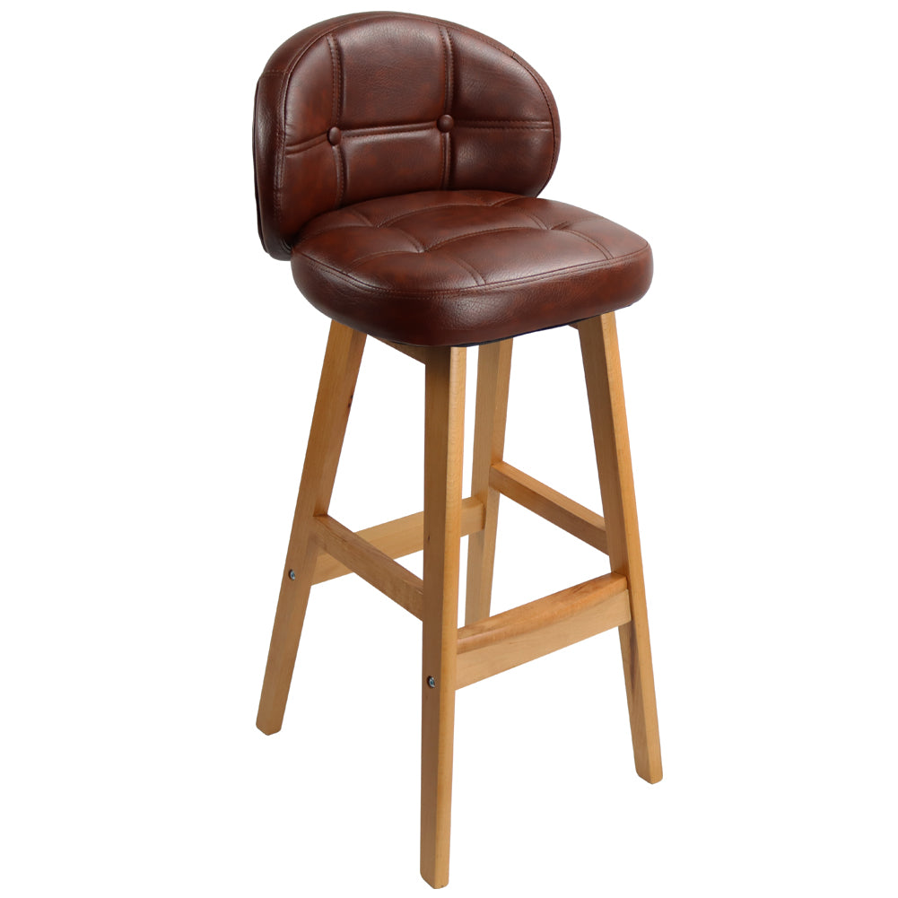 KKTONER PU Leather Bar Stool Retro Solid Wood Industrial Style Kitchen Stool Pub Chair Counter Stool with Low Back (Brown)