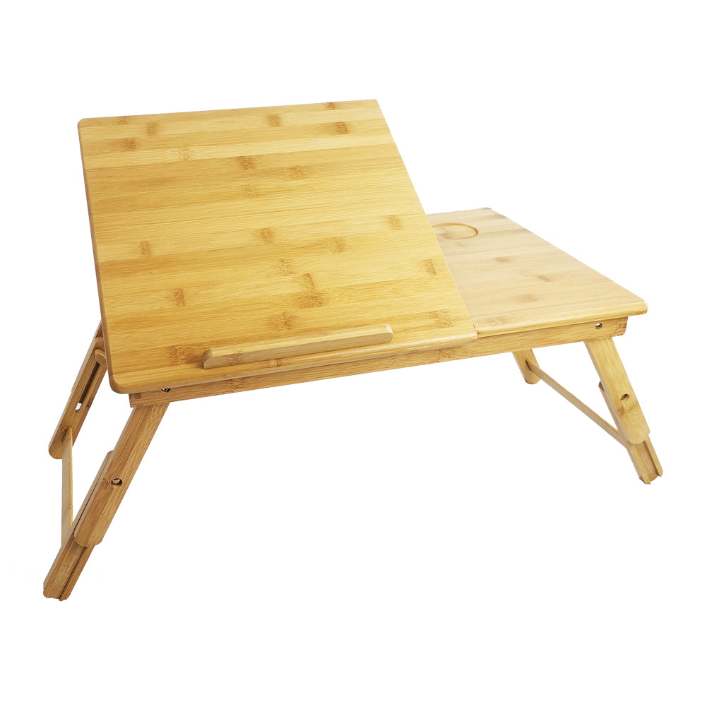 KKTONER Mesa de escritorio con soporte para computadora portátil con patas ajustables, bandeja plegable 100% de bambú para servir el desayuno (plana)