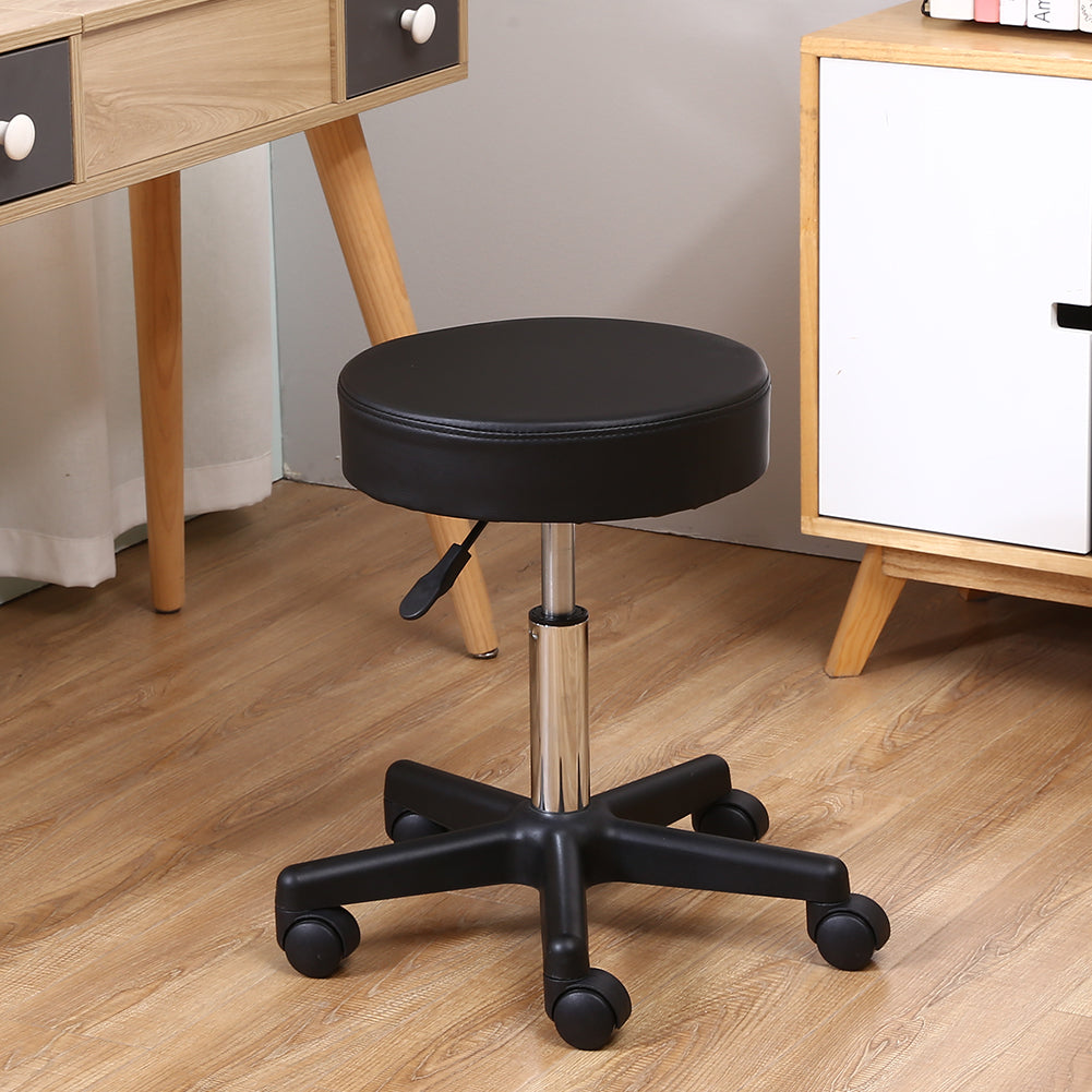 KKTONER Round Rolling Stool PU Leather Height Adjustable Swivel Work SPA Medical Salon Stool Black