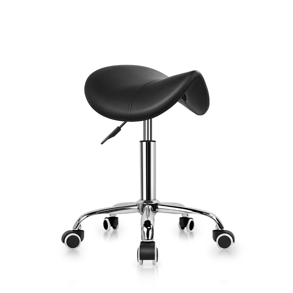 KKTONER  PU Leather Saddle Stool Height Adjustable Swivel Rolling Stool with Wheels Black