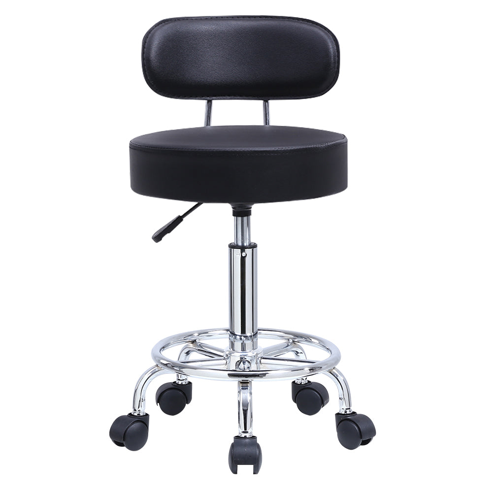 KKTONER Silla de escritorio con respaldo medio, de piel sintética, altura ajustable, taburete giratorio con reposapiés, color negro