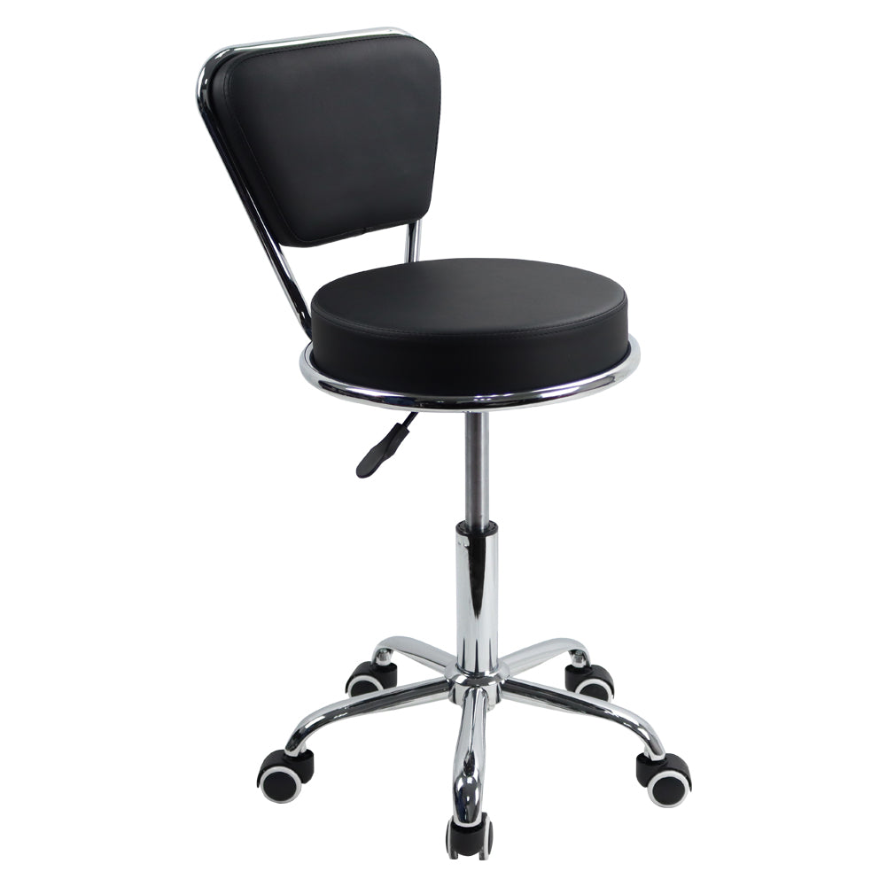 KKTONER PU Leather Swivel Rolling Stool Height Adjustable Modern Cushion Office Chair with Back (Black)