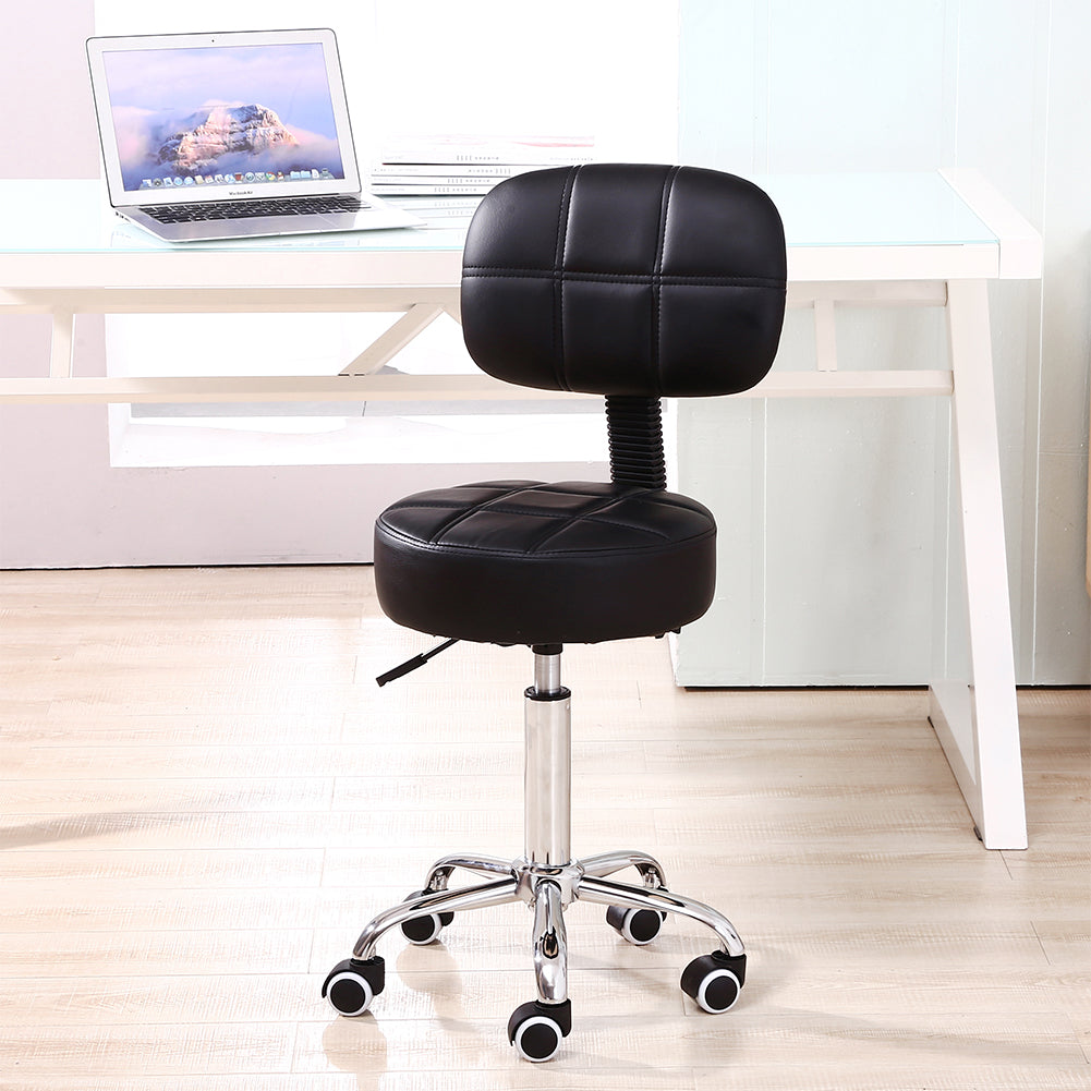 KKTONER Round Rolling Chair with Back PU Leather Height Adjustable Swivel Drafting Salon Stools Black