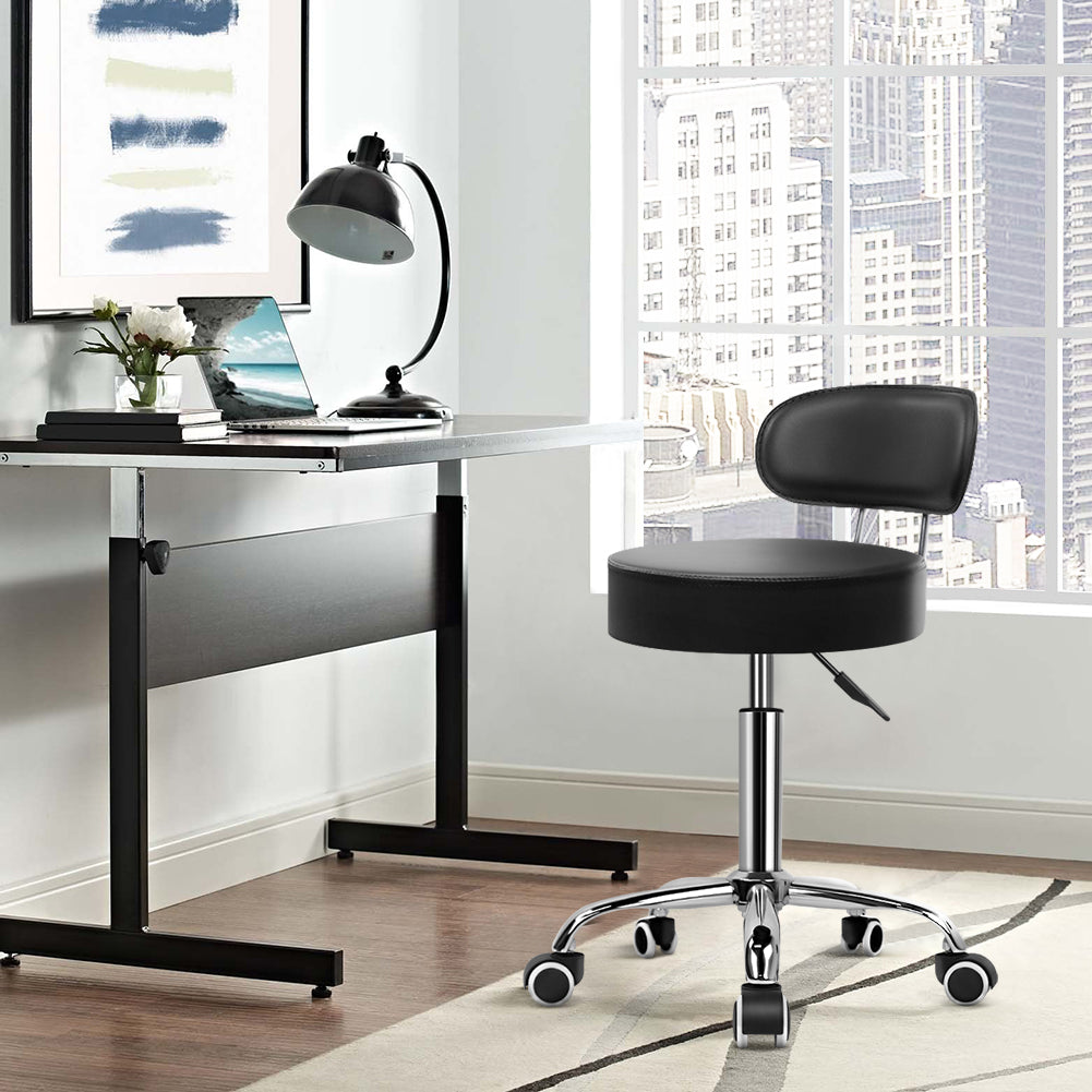 KKTONER Silla de escritorio de cuero de PU, taburete giratorio de altura ajustable, silla rodante con respaldo medio, color negro