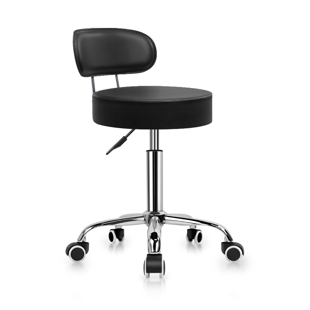 KKTONER Silla de escritorio de cuero de PU, taburete giratorio de altura ajustable, silla rodante con respaldo medio, color negro