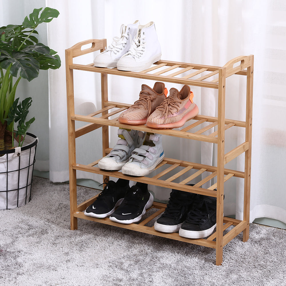 KKTONER Bamboo Shoe Rack 4 Tier Entryway Shoe Shelf Bathroom Storage Balcony Organizer shelf (Natural)