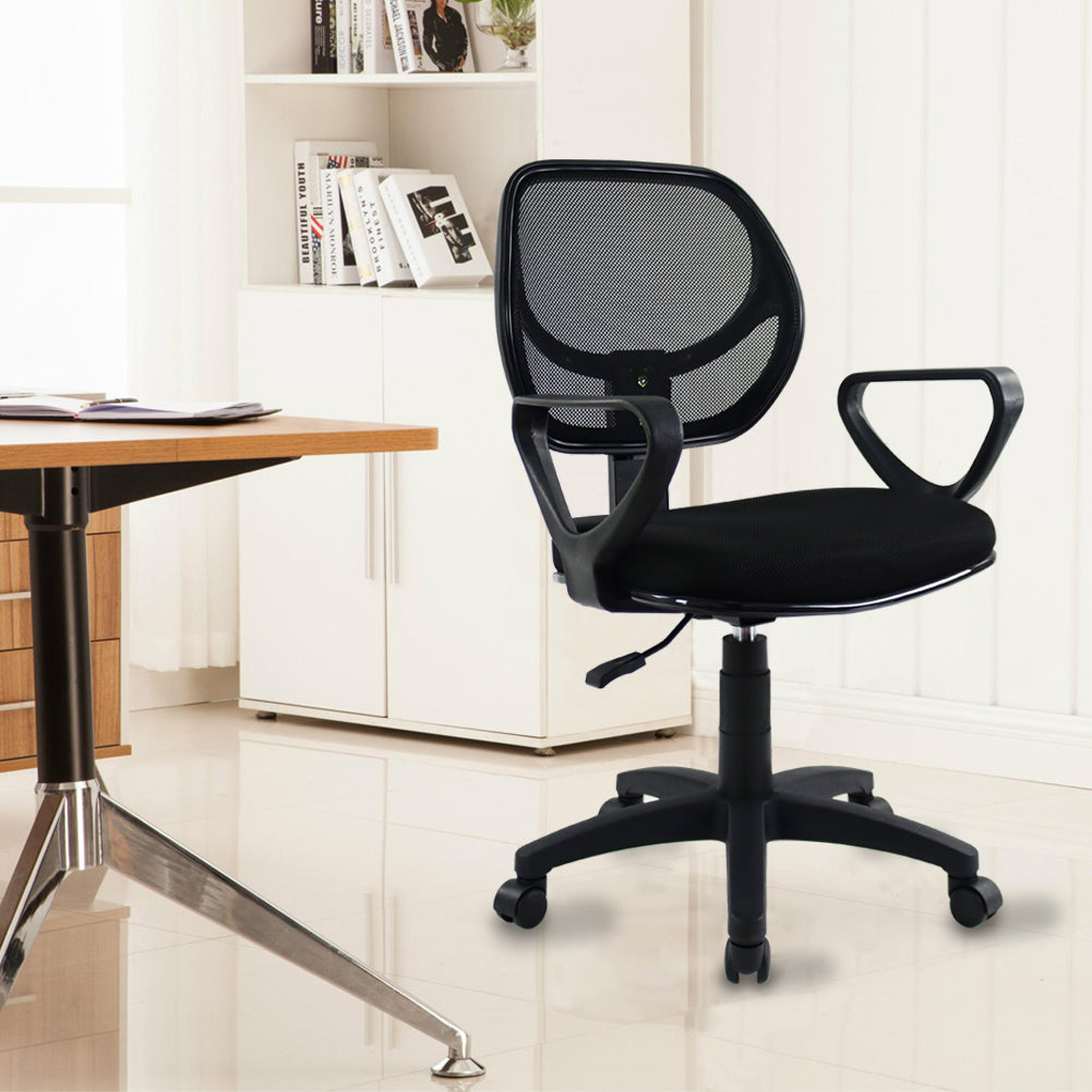 KKTONER Bürostuhl aus Netzgewebe mit mittelhoher Rückenlehne, drehbar, höhenverstellbar, Computer-/Heimschreibtisch, ergonomischer Stuhl mit Armlehne (schwarz)