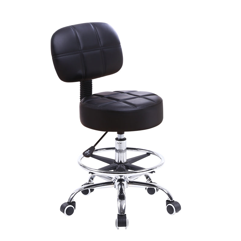 KKTONER Silla giratoria redonda de piel sintética con reposapiés ajustable, altura ajustable, silla de trabajo con respaldo, color negro 