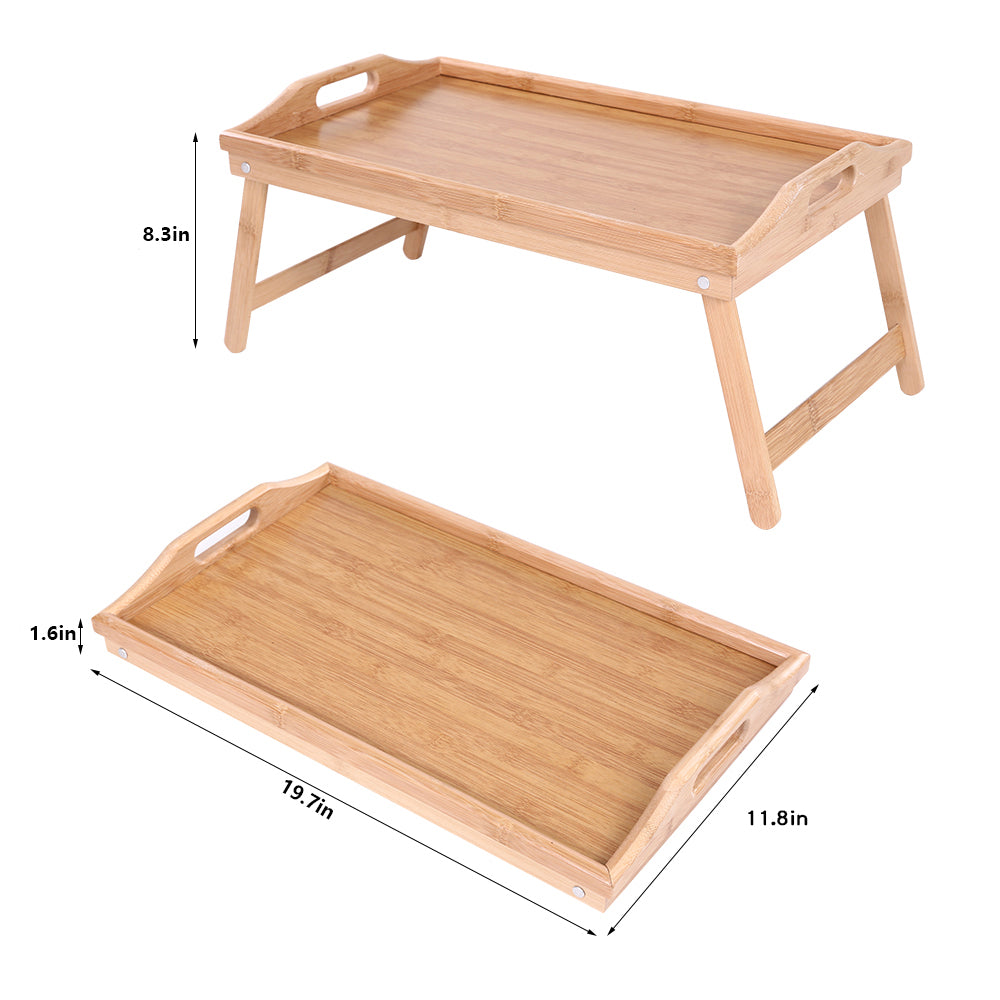 KKTONER Mesa tipo bandeja de bambú con patas plegables, soporte plegable para ordenador portátil, bandeja de desayuno, color natural