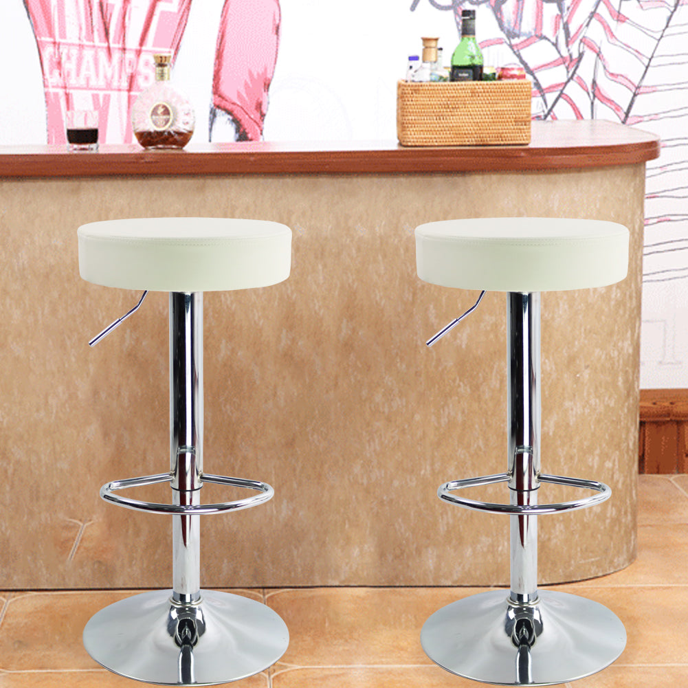 KKTONER Round Bar Stool PU Leather with Footrest Height Adjustable Swivel Pub Chair White