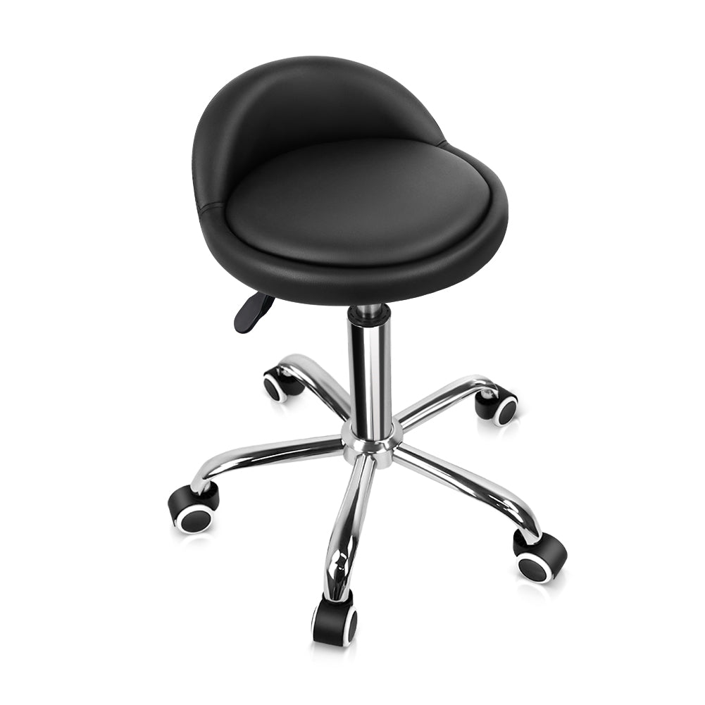 KKTONER Taburete con Ruedas de Cuero PU con Respaldo Bajo Silla de Escritorio Taburete de Oficina en casa Negro