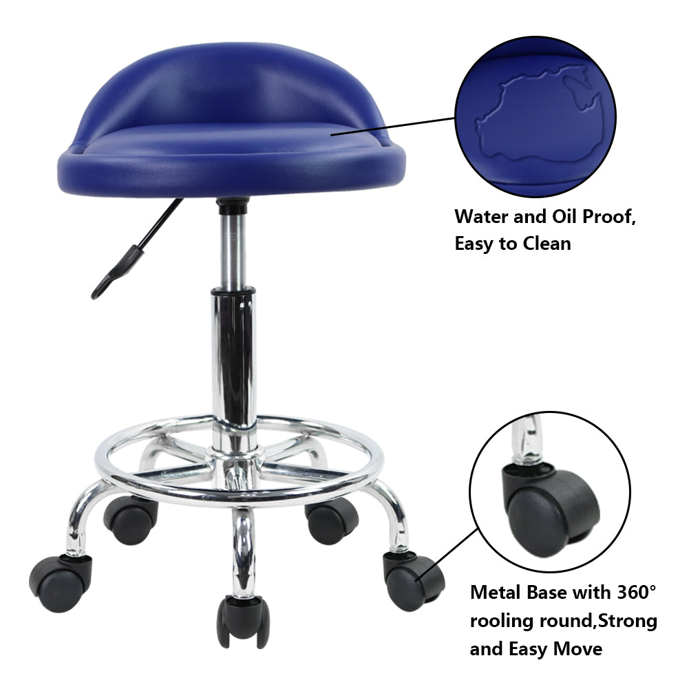 KKTONER Taburete con Ruedas de Cuero PU con Respaldo Bajo Silla de Escritorio Taburete de Oficina en casa Azul