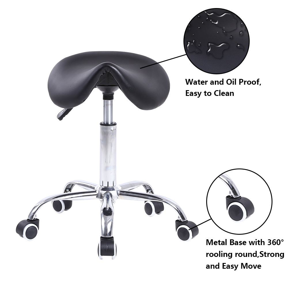 KKTONER  PU Leather Saddle Stool Height Adjustable Swivel Rolling Stool with Wheels Black