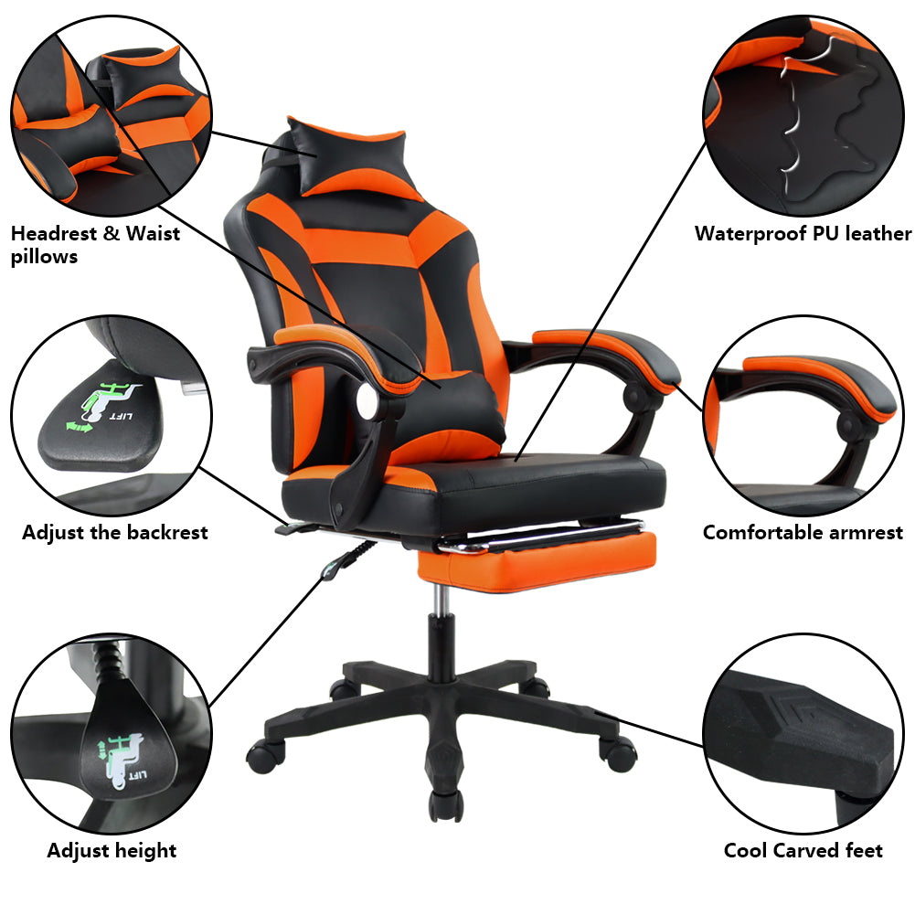 KKTONER Ergonomic Gaming Chair Executive Office Chair for E-Sport Racing Executive Office Chair Swivel Height Adjustable with Armrest (Orange)