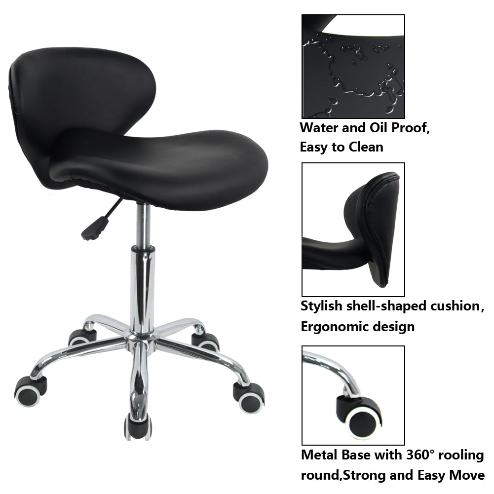 KKTONER PU Leather Low Back Modern Shell Shape Seat Drafting Chair with Wheels (Black)