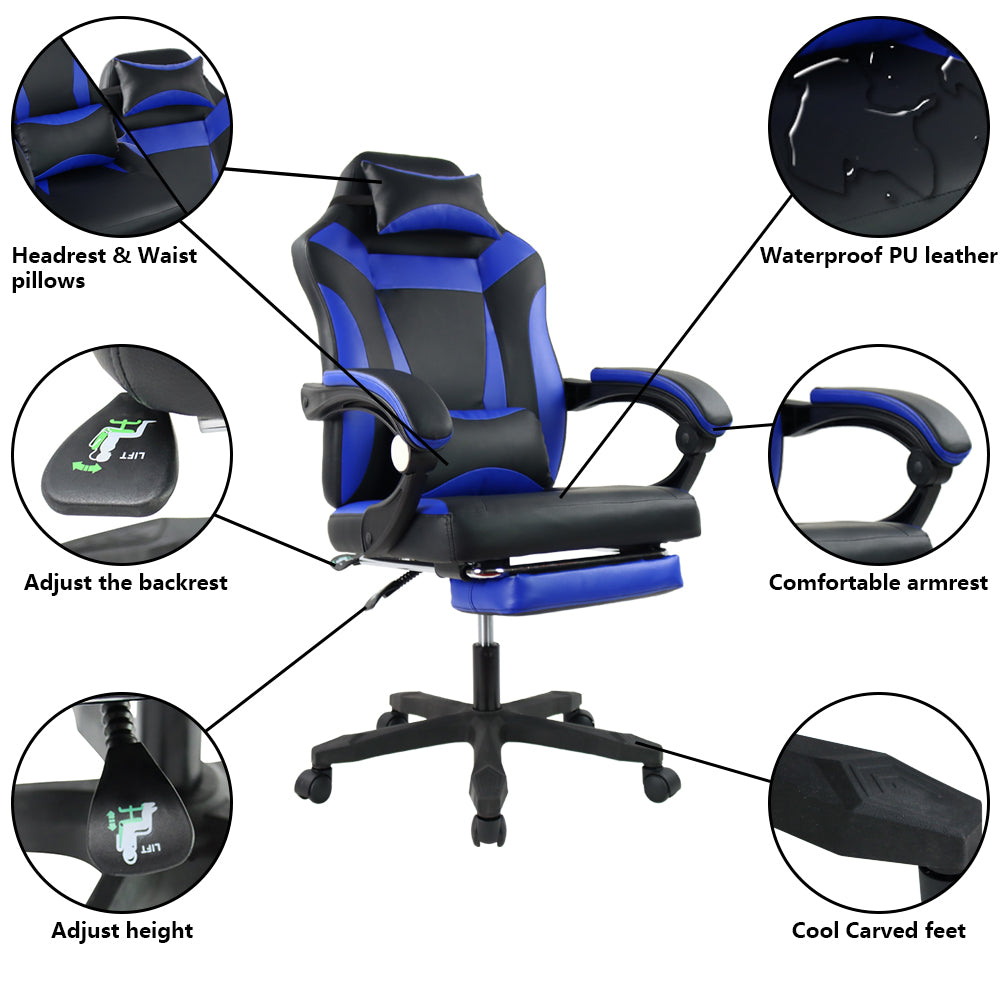 KKTONER Silla ergonómica para juegos Silla de oficina ejecutiva para E-Sport Racing Altura giratoria ajustable con reposabrazos (azul) 