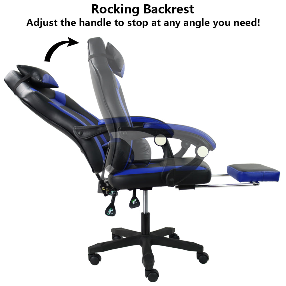 KKTONER Silla ergonómica para juegos Silla de oficina ejecutiva para E-Sport Racing Altura giratoria ajustable con reposabrazos (azul) 