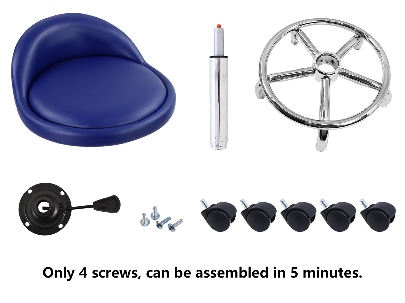 KKTONER Taburete con Ruedas de Cuero PU con Respaldo Bajo Silla de Escritorio Taburete de Oficina en casa Azul