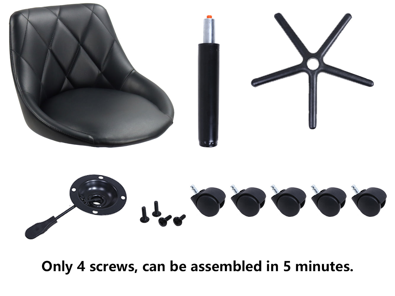 KKTONER Bürostuhl mit mittelhoher Rückenlehne, drehbar, höhenverstellbar, ergonomischer Computer-Heimstuhl mit Rollen (schwarz)