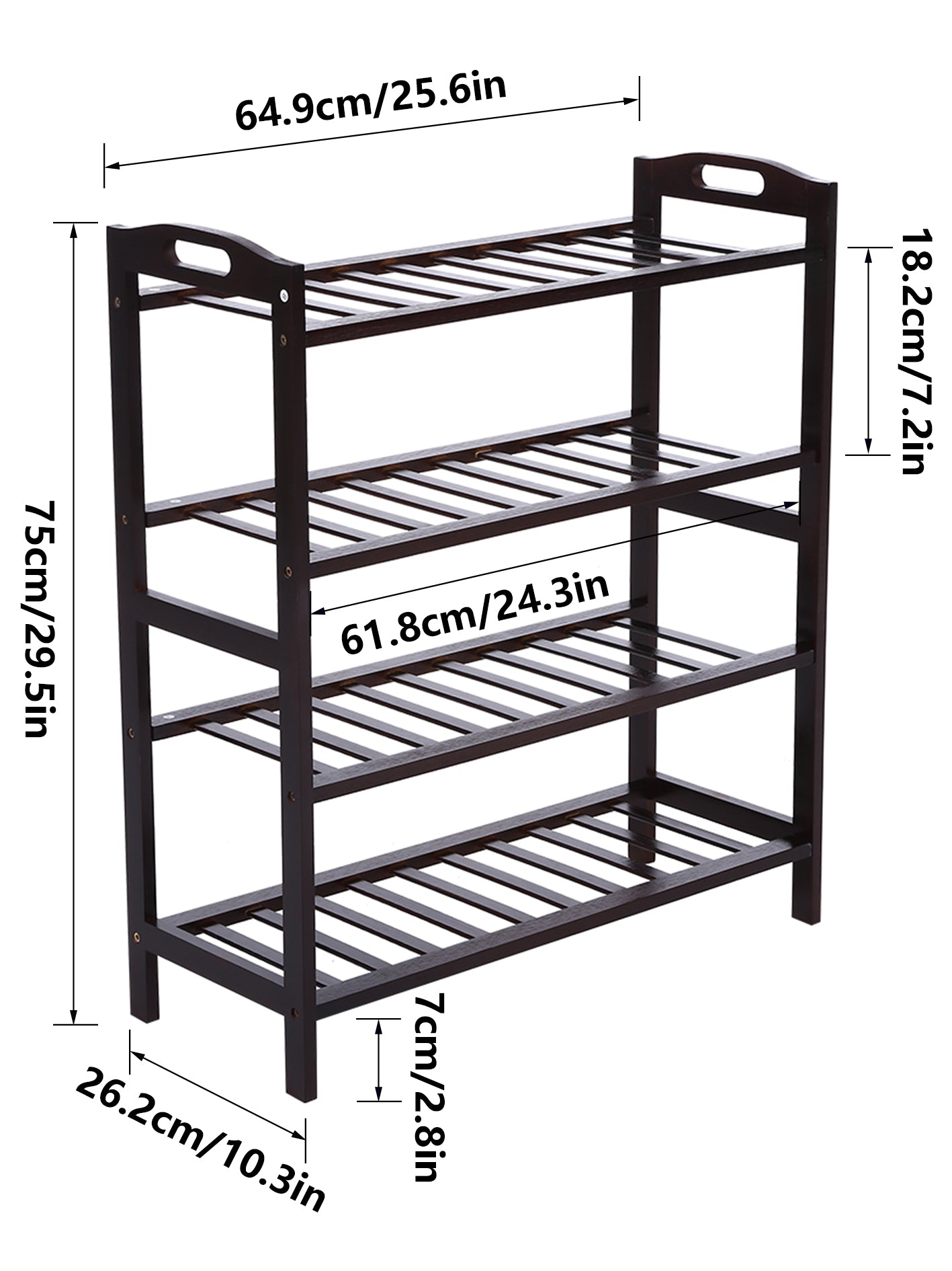 KKTONER Bamboo Shoe Rack 4 Tier Entryway Shoe Shelf Bathroom Storage Balcony Organizer shelf (Dark Brown)