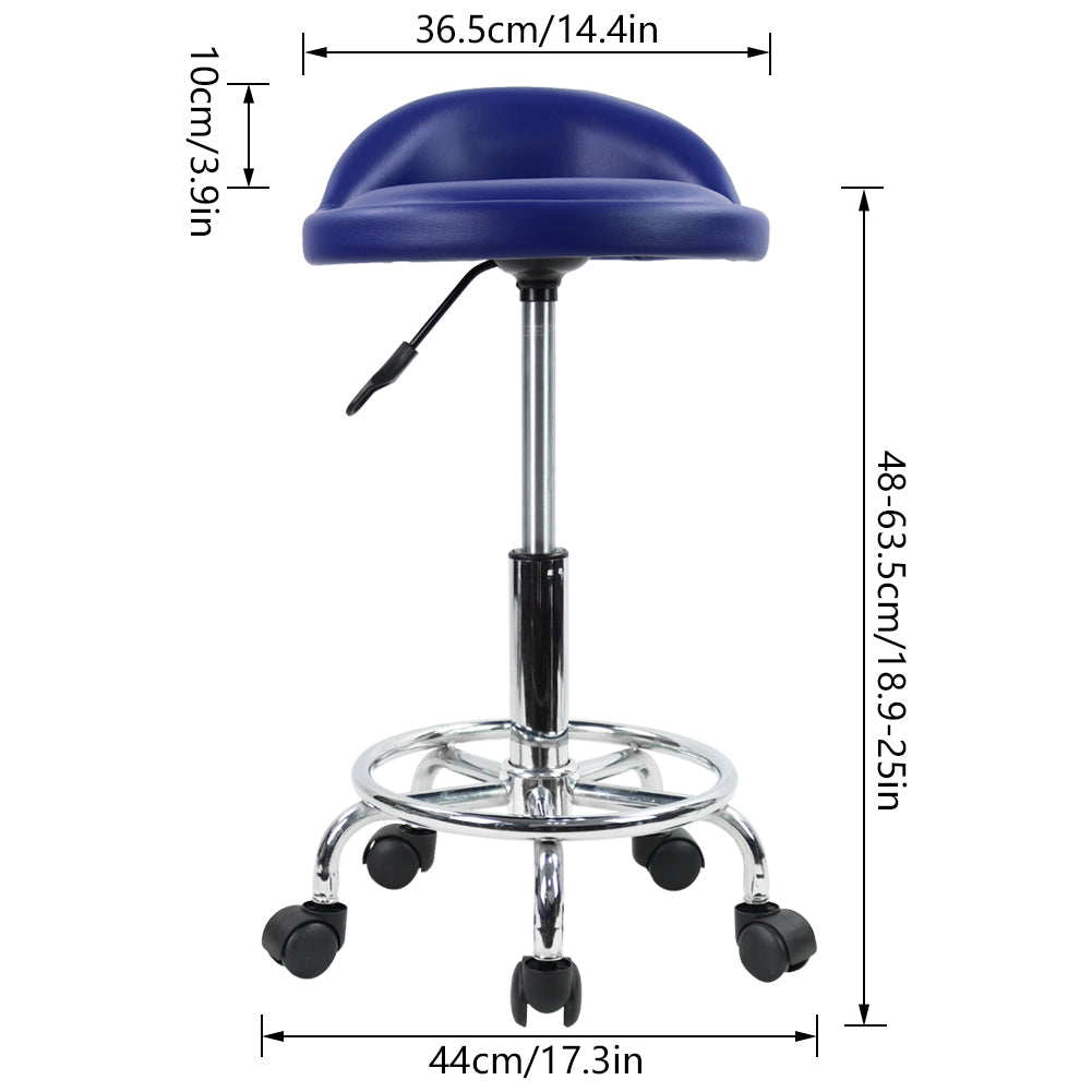 KKTONER Taburete con Ruedas de Cuero PU con Respaldo Bajo Silla de Escritorio Taburete de Oficina en casa Azul