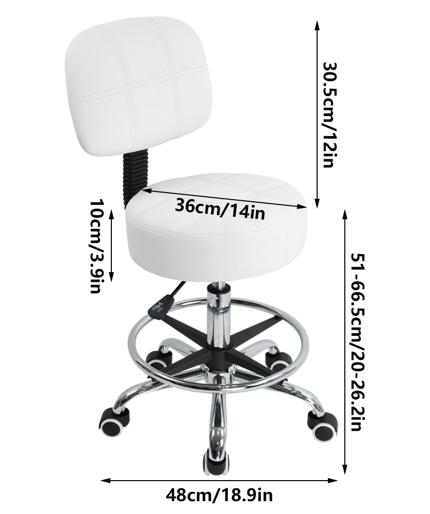 KKTONER Taburete giratorio redondo de piel sintética con reposapiés ajustable, altura ajustable, silla de trabajo con respaldo, color blanco 