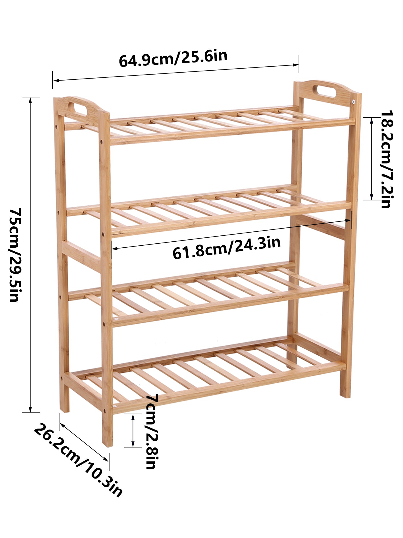 KKTONER Bamboo Shoe Rack 4 Tier Entryway Shoe Shelf Bathroom Storage Balcony Organizer shelf (Natural)