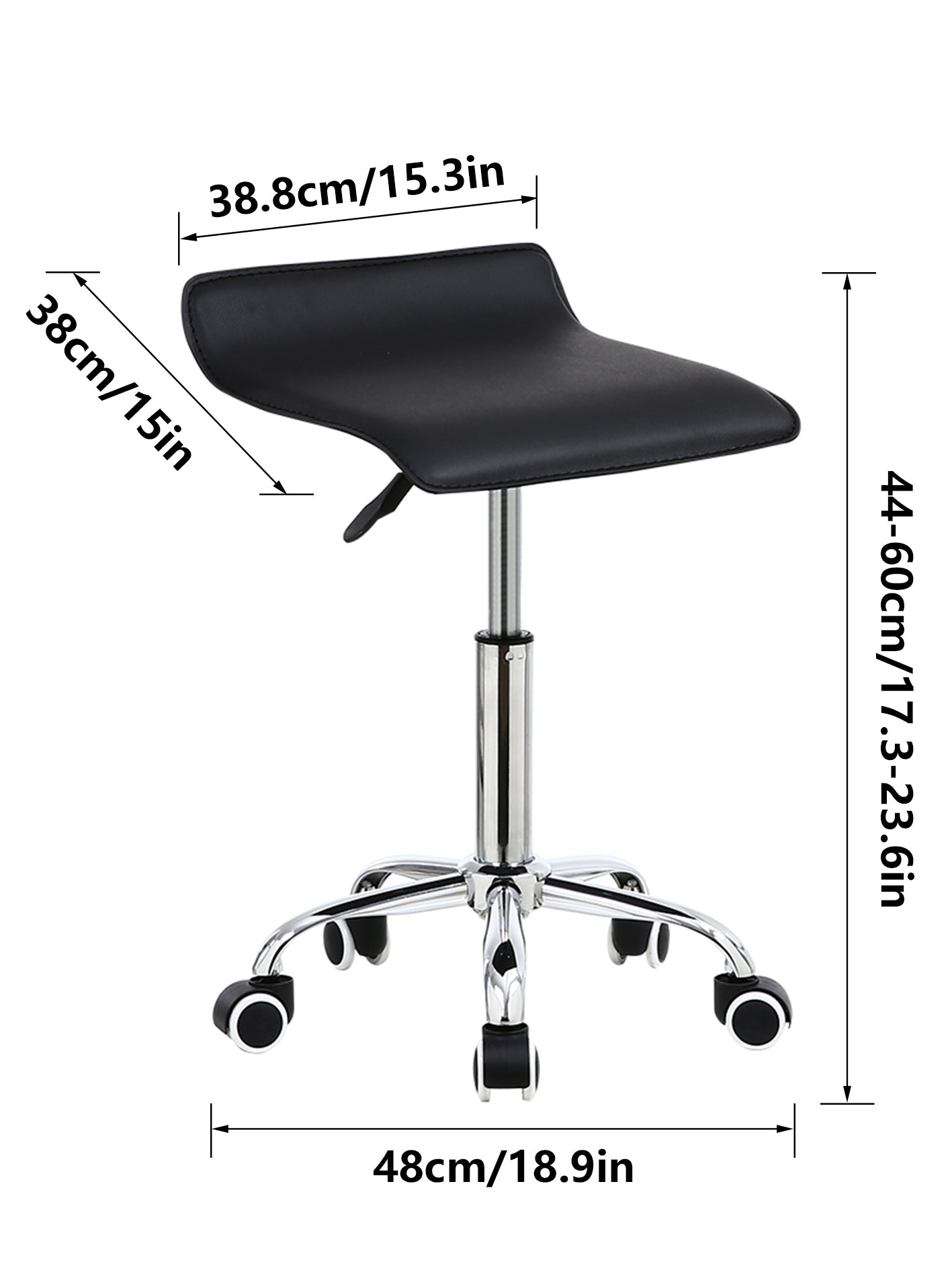KKTONER Taburete cuadrado con ruedas de piel sintética, altura ajustable, giratorio, para masaje, spa, salón, silla de trabajo con ruedas, color negro 