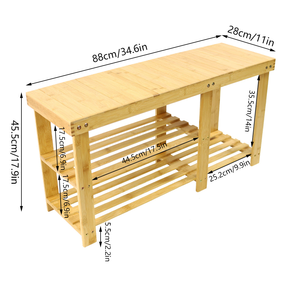 KKTONER Bamboo Shoe Rack 2 Tiers Shoe Bench Bathroom Storage Organizer Shelf (Natural)