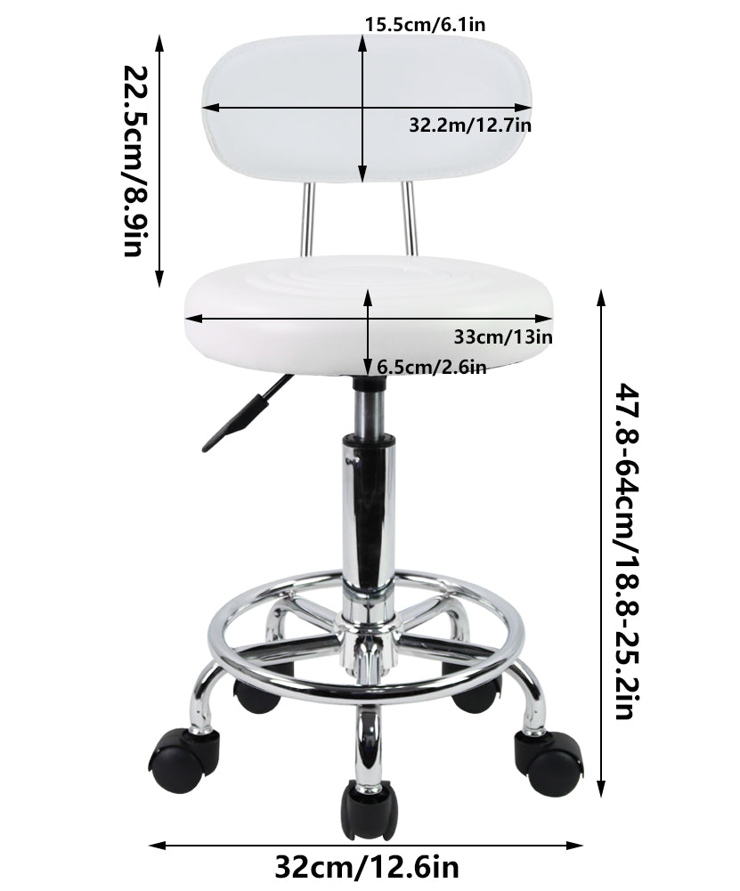 KKTONER Taburete pequeño de piel sintética moderno con respaldo bajo, altura ajustable, salón de trabajo, dibujo, silla pequeña giratoria con reposapiés (blanco) 