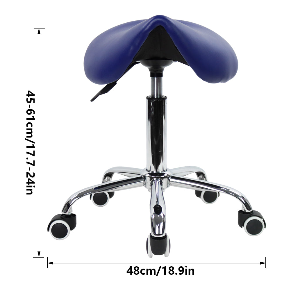 KKTONER  PU Leather Saddle Stool Height Adjustable Swivel Rolling Stool with Wheels Blue