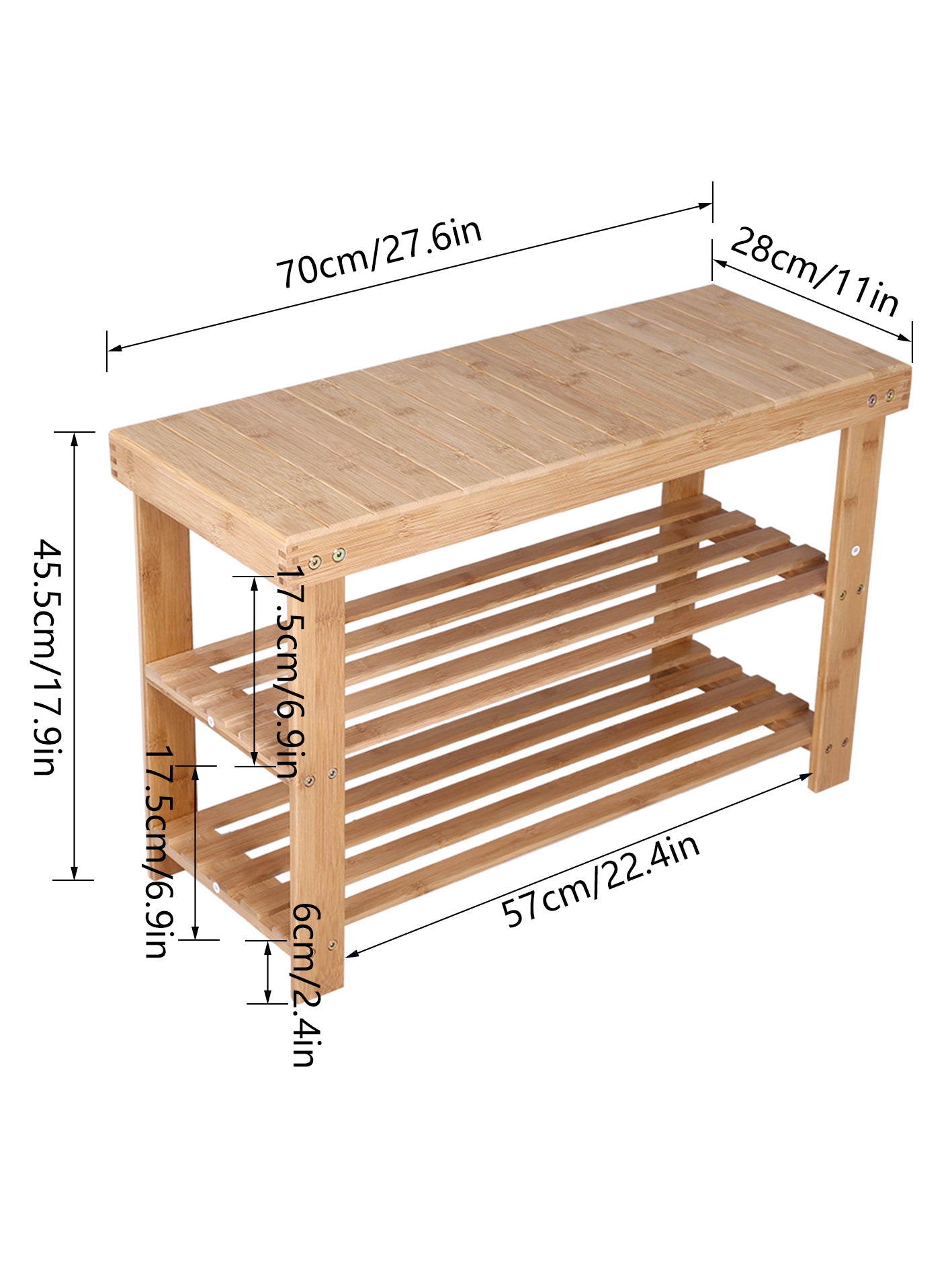 KKTONER Bamboo Shoe Rack Bench 2 Tiers Shoes Organizer Bench Hallway Bathroom Living Room (Natural)