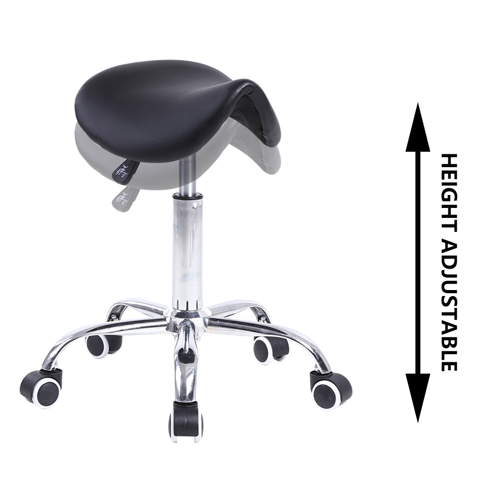 KKTONER  PU Leather Saddle Stool Height Adjustable Swivel Rolling Stool with Wheels Black