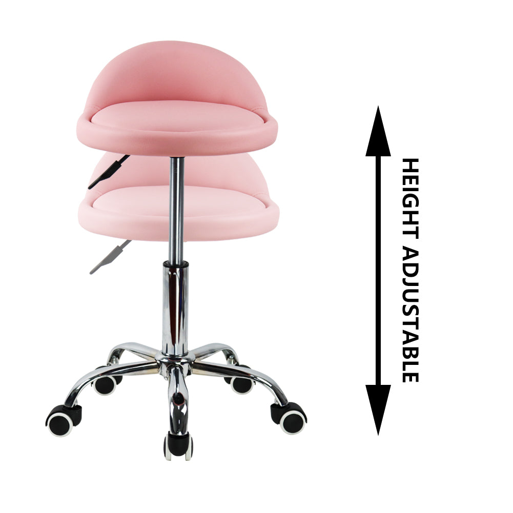 KKTONER Taburete con Ruedas de Cuero PU con Respaldo Bajo Silla de Escritorio Taburete de Oficina en casa ROSA