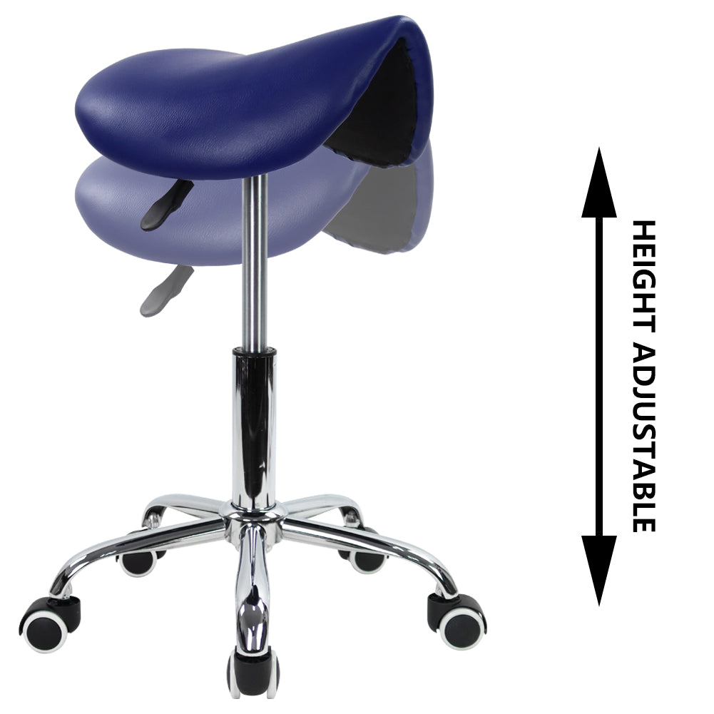 KKTONER  PU Leather Saddle Stool Height Adjustable Swivel Rolling Stool with Wheels Blue