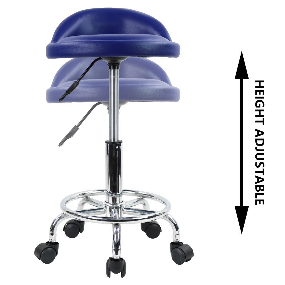 KKTONER Taburete con Ruedas de Cuero PU con Respaldo Bajo Silla de Escritorio Taburete de Oficina en casa Azul